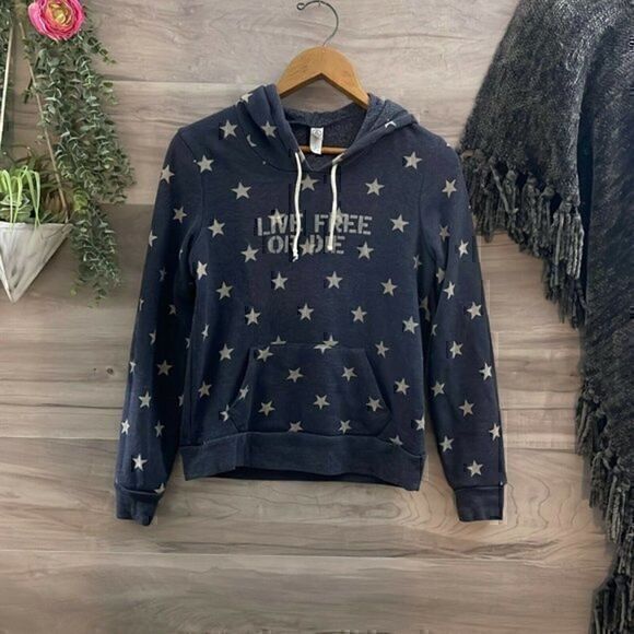 Alternative Apparel Womens Blue Star Print Long Sleeve Pullover Hoodie Small - Picture 1 of 8